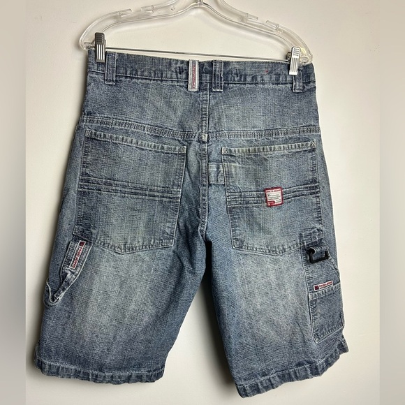 Y2K PACO Jean Company Men 32X12 Blue Denim Cargo Shorts Denim Skater Street Wear - Picture 2 of 16